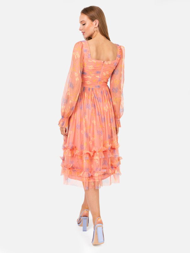 Recycled floral square neck midi dress with ruffle detail | Anaya with Love - Curvy Chic Boutique