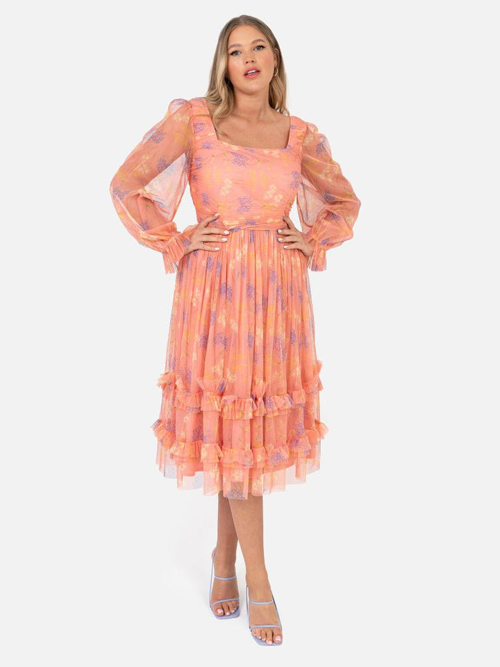 Recycled floral square neck midi dress with ruffle detail | Anaya with Love - Curvy Chic Boutique