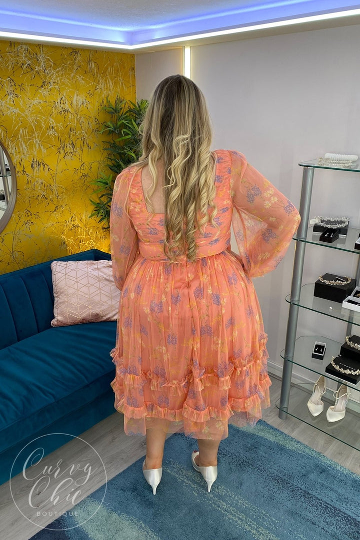 Recycled floral square neck midi dress with ruffle detail | Anaya with Love - Curvy Chic Boutique