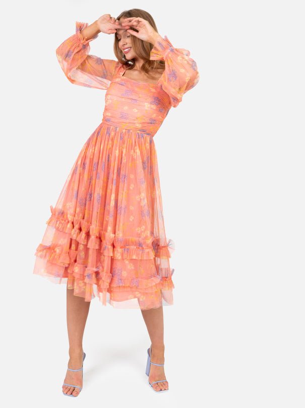 Recycled floral square neck midi dress with ruffle detail | Anaya with Love - Curvy Chic Boutique