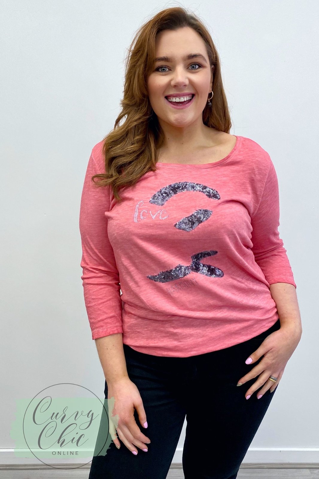 Red Love & Peace Plus Size Sequin Long Sleeve Top - Curvy Chic Boutique