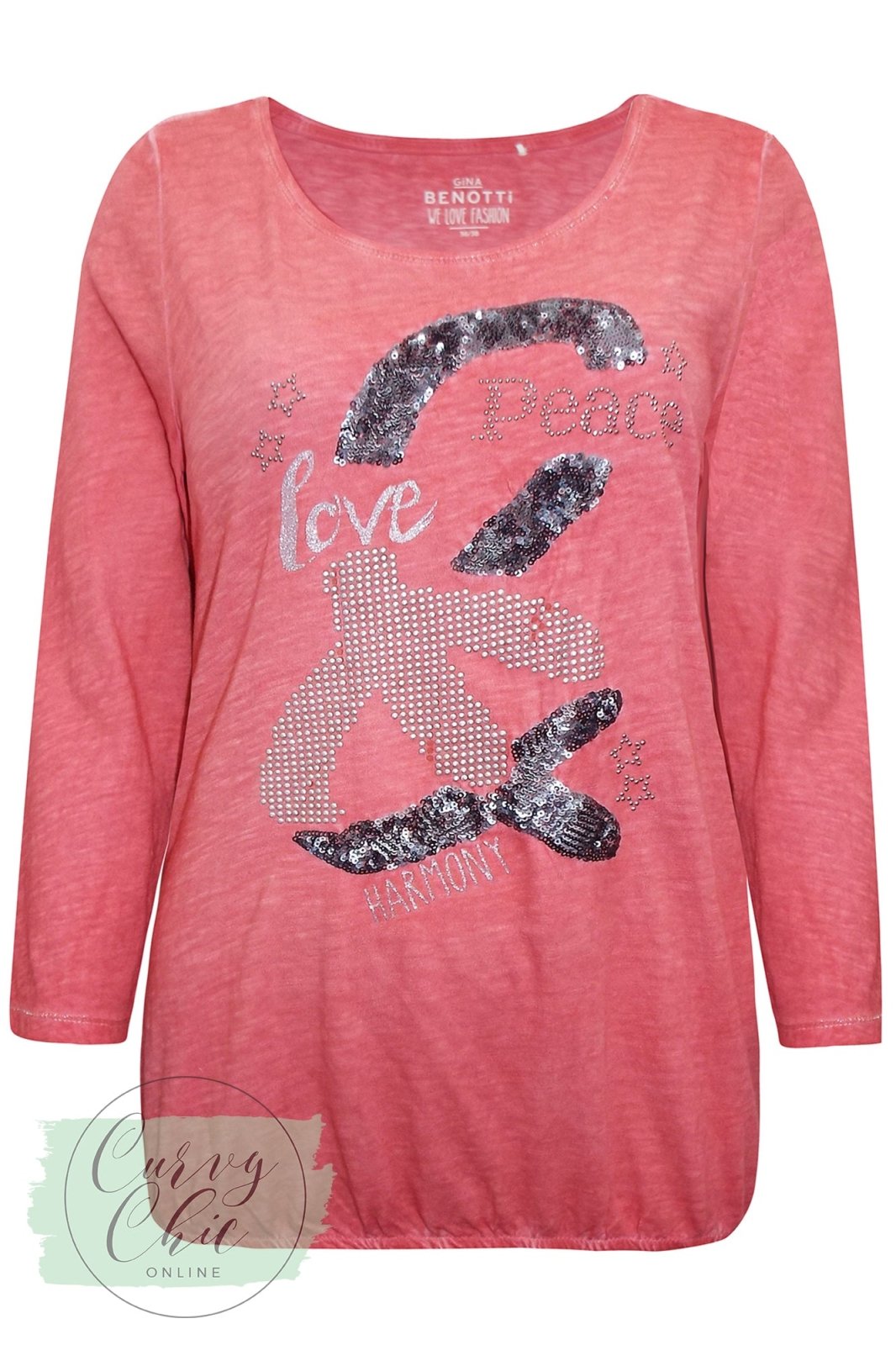 Red Love &amp; Peace Plus Size Sequin Long Sleeve Top - Curvy Chic Boutique