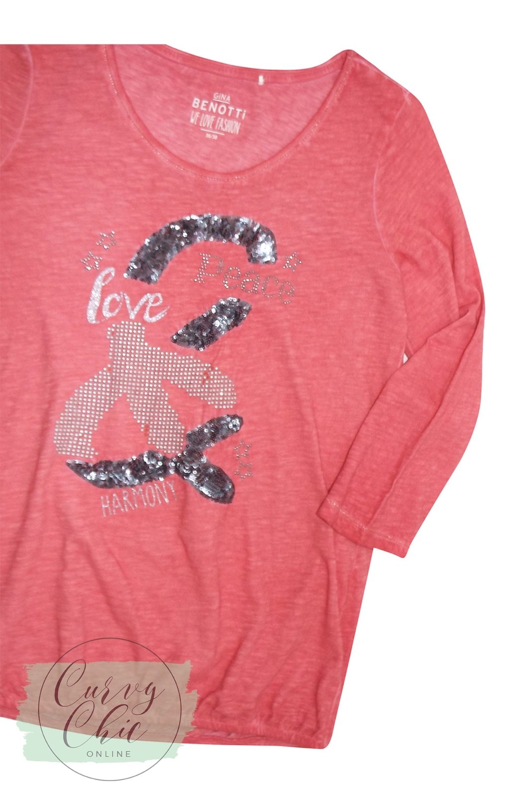 Red Love &amp; Peace Plus Size Sequin Long Sleeve Top - Curvy Chic Boutique