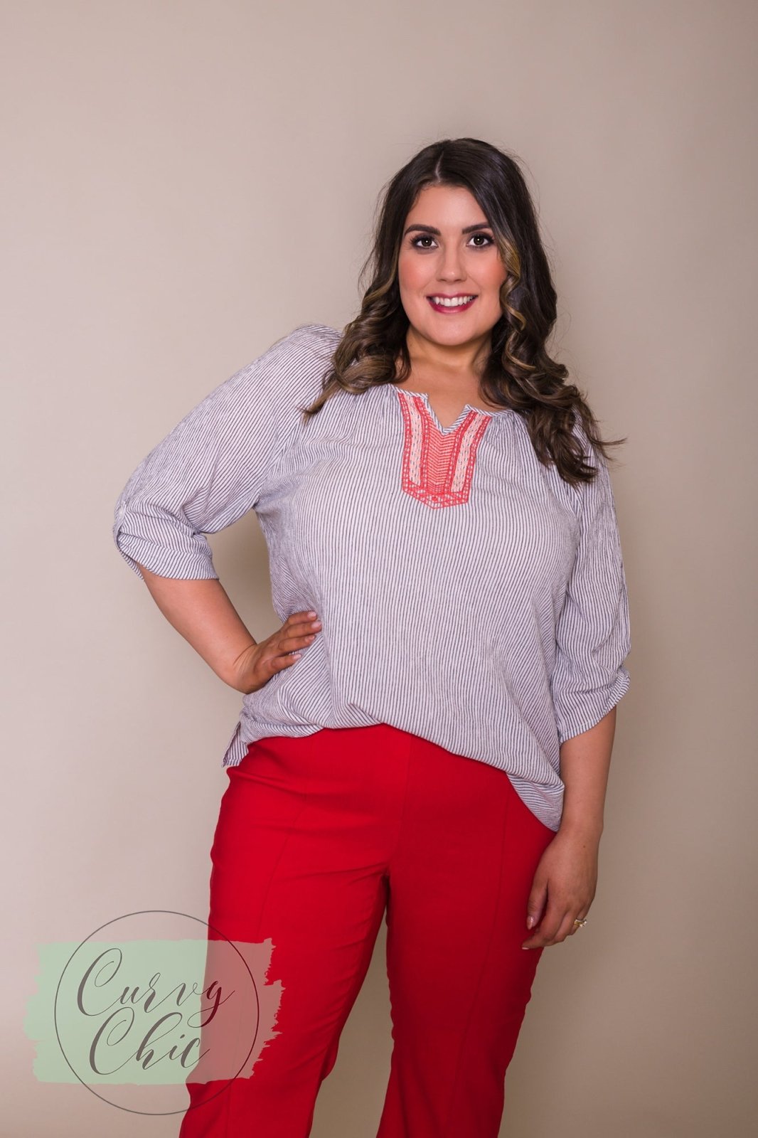 Red Plus Size Cropped Stretch Trousers with Flair Bottom - Curvy Chic Boutique