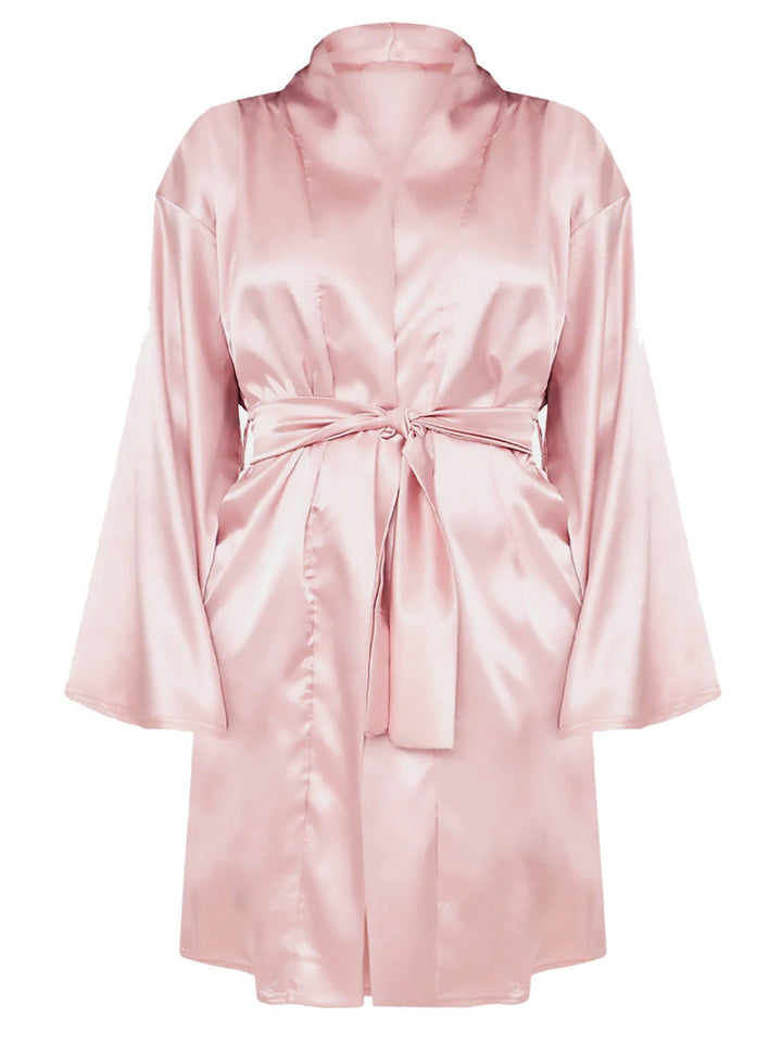 Rose Gold Pink Satin Belted Robe - Curvy Chic Boutique