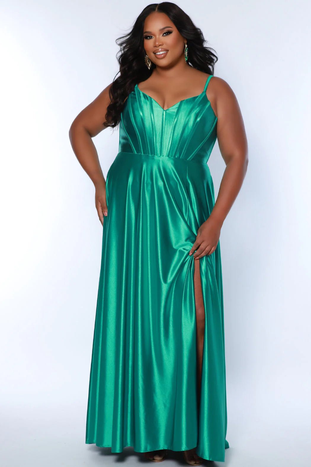 Strappy Bright Satin Plus Size Formal Dress in Royal Blue, Magenta &amp; Green - Curvy Chic Boutique