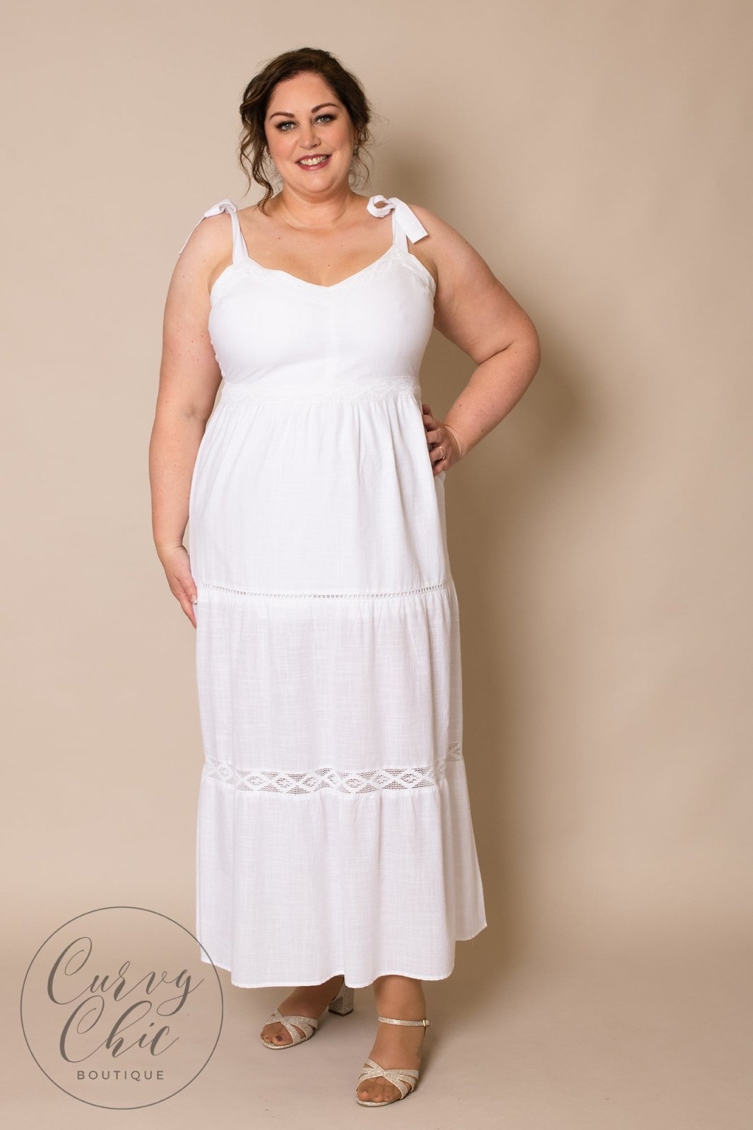 White Cotton Plus Size Dress - Curvy Chic Boutique