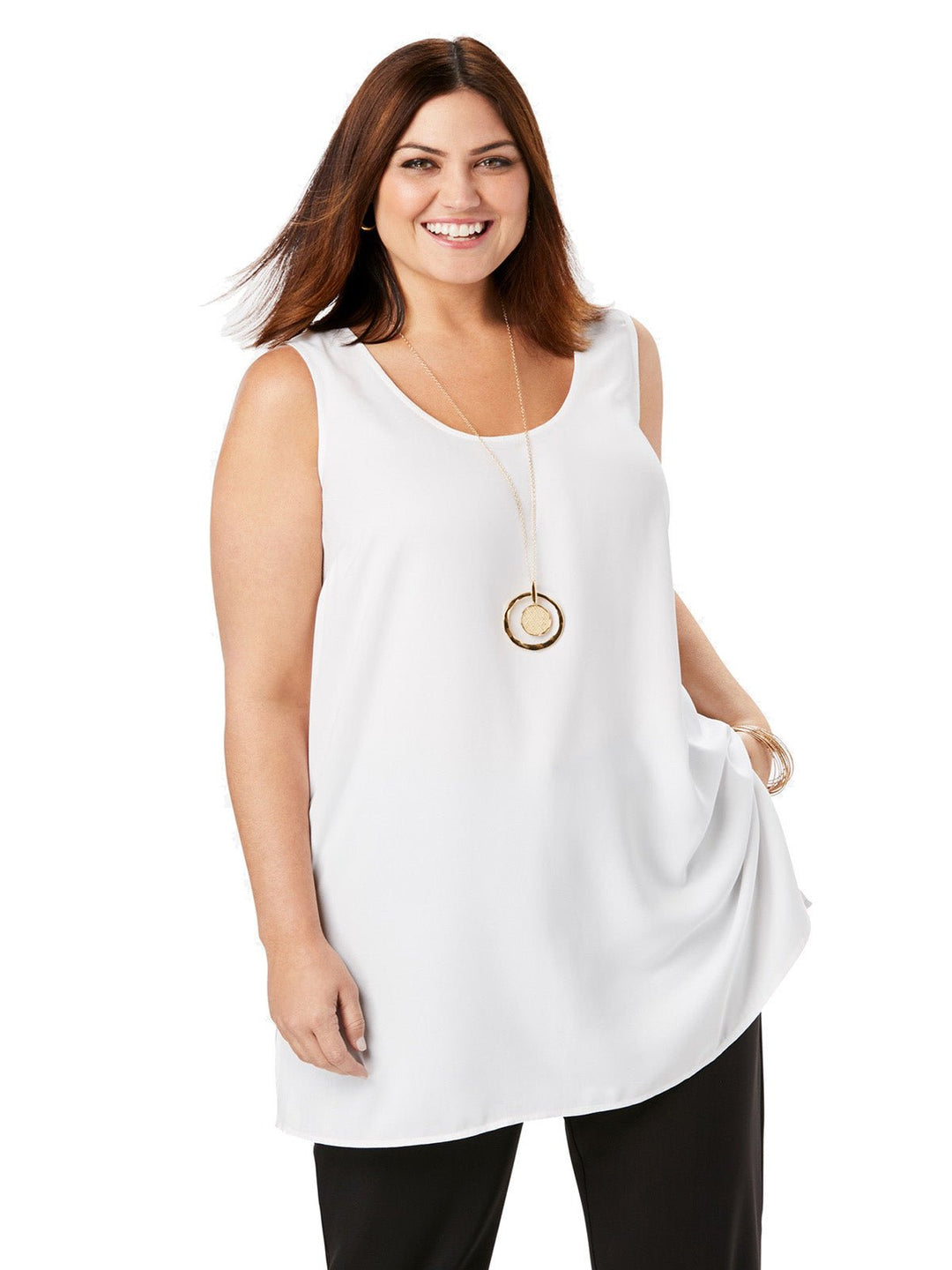 White Georgette Tunic Tank Top - Curvy Chic Boutique