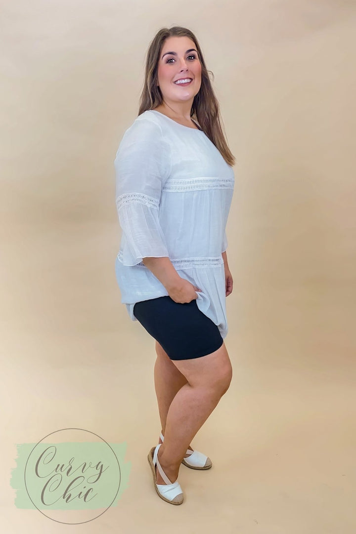 White Lace Plus Size Tunic Top With Bell Sleeves - Curvy Chic Boutique